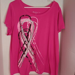 Ideology Women's Plus Size Top Short Sleeve Ribbon Theme Hot Pink Size 3X